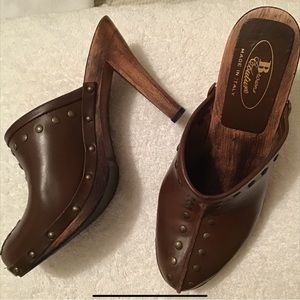 Studded Leather Heeled Clogs